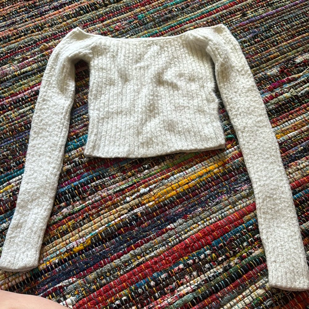 Off the Shoulder, Fuzzy, Cropped Sweater